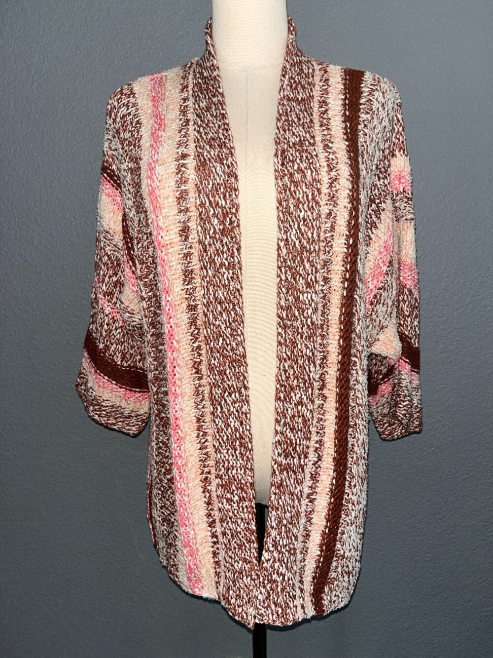 J. JILL MULTI COLOR OPEN FRONT CARDIGAN SWEATER - BRACELET LENGTH SLEEVE NWT - S
